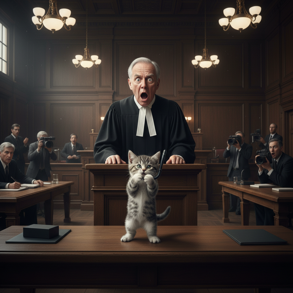 the kitten dancing on the witness stand in court