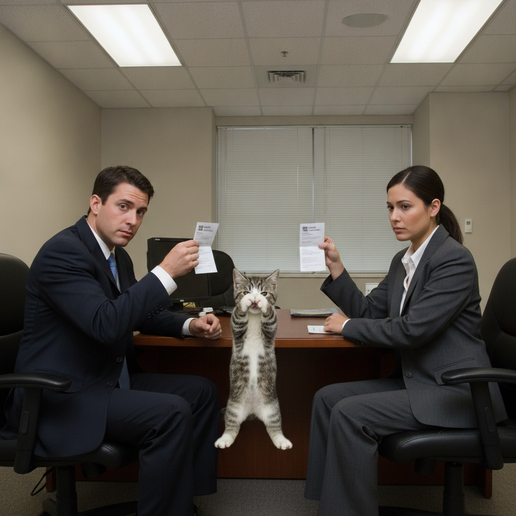the kitten dancing during a job interview