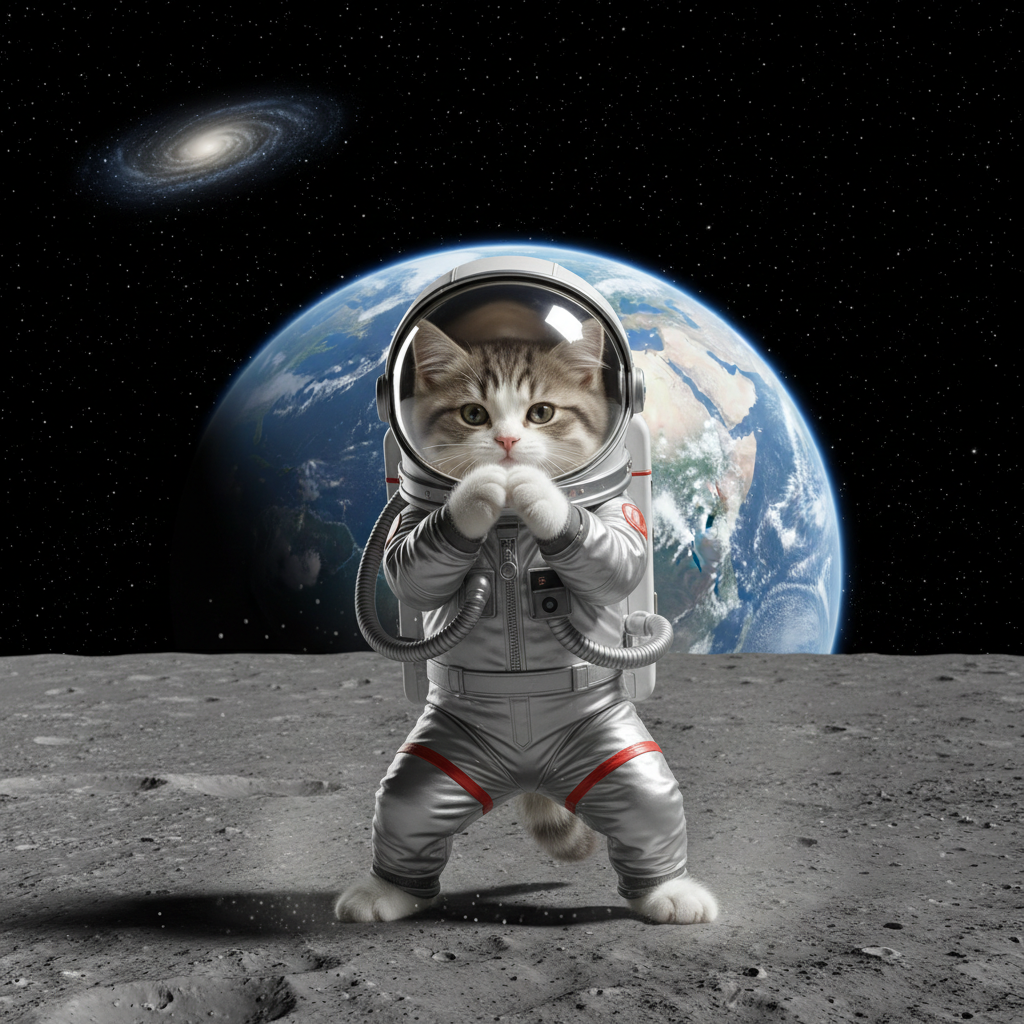 scuba kitten astronaut on the moon